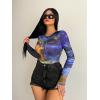 imageFloerns Womens Long Sleeve See Though Sheer Mesh Crop Tee TopsBlue Multi