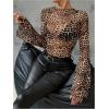 imageFloerns Womens Long Sleeve See Though Sheer Mesh Crop Tee TopsCoffee Brown