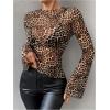 imageFloerns Womens Long Sleeve See Though Sheer Mesh Crop Tee TopsCoffee Brown