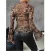 imageFloerns Womens Long Sleeve See Though Sheer Mesh Crop Tee TopsCoffee Brown