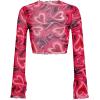 imageFloerns Womens Long Sleeve See Though Sheer Mesh Crop Tee TopsHot Pink Heart