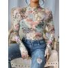 imageFloerns Womens Long Sleeve See Though Sheer Mesh Crop Tee TopsLight Green