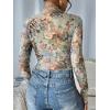 imageFloerns Womens Long Sleeve See Though Sheer Mesh Crop Tee TopsLight Green