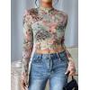 imageFloerns Womens Long Sleeve See Though Sheer Mesh Crop Tee TopsLight Green