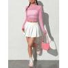 imageFloerns Womens Long Sleeve See Though Sheer Mesh Crop Tee TopsLight Pink