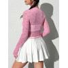 imageFloerns Womens Long Sleeve See Though Sheer Mesh Crop Tee TopsLight Pink