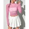 imageFloerns Womens Long Sleeve See Though Sheer Mesh Crop Tee TopsLight Pink