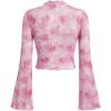 imageFloerns Womens Long Sleeve See Though Sheer Mesh Crop Tee TopsPale Pink