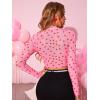 imageFloerns Womens Long Sleeve See Though Sheer Mesh Crop Tee TopsPink Heart