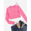 imageFloerns Womens Long Sleeve See Though Sheer Mesh Crop Tee TopsPink Heart