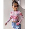 imageFloerns Womens Long Sleeve See Though Sheer Mesh Crop Tee TopsPurple Marble