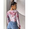 imageFloerns Womens Long Sleeve See Though Sheer Mesh Crop Tee TopsPurple Marble