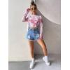 imageFloerns Womens Long Sleeve See Though Sheer Mesh Crop Tee TopsPurple Marble