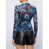 imageFloerns Womens Long Sleeve See Though Sheer Mesh Crop Tee TopsTeal Blue