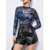 imageFloerns Womens Long Sleeve See Though Sheer Mesh Crop Tee TopsTeal Blue