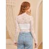 imageFloerns Womens Long Sleeve See Though Sheer Mesh Crop Tee TopsWhite Cream