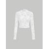 imageFloerns Womens Long Sleeve See Though Sheer Mesh Crop Tee TopsWhite Cream