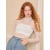 imageFloerns Womens Long Sleeve See Though Sheer Mesh Crop Tee TopsWhite Cream