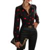 imageFloerns Womens Heart Print Long Sleeve Button Down Lapel Collar Blouse TopBlack