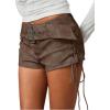 imageFloerns Womens Lace Up Side Low Waist Mini Shorts Buckled Belt Western Y2k ShortsCoffee Brown