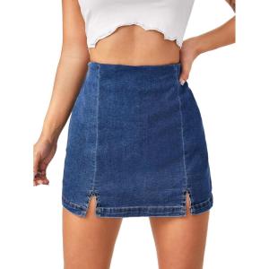 imageFloerns Womens Casual Split Hem High Waist Denim Skorts Skirt ShortsA Blue
