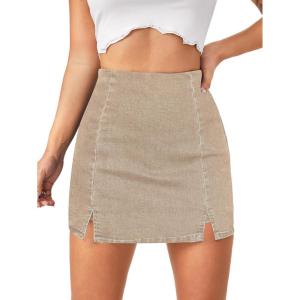 imageFloerns Womens Casual Split Hem High Waist Denim Skorts Skirt ShortsApricot