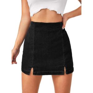 imageFloerns Womens Casual Split Hem High Waist Denim Skorts Skirt ShortsBlack