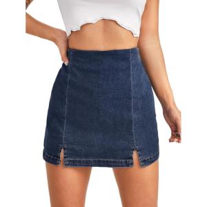 imageFloerns Womens Casual Split Hem High Waist Denim Skorts Skirt ShortsBlue Depths