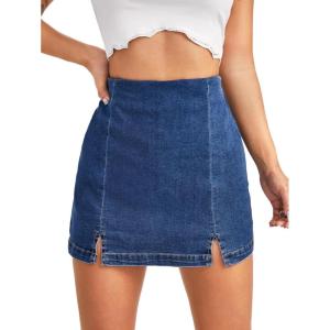 imageFloerns Womens Casual Split Hem High Waist Denim Skorts Skirt ShortsBlue Side Zipper