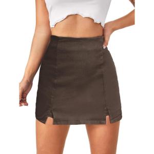 imageFloerns Womens Casual Split Hem High Waist Denim Skorts Skirt ShortsBrown