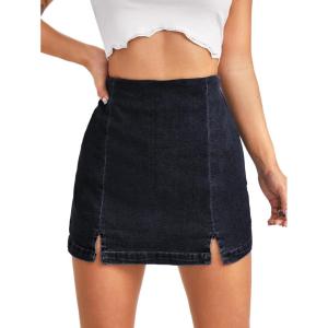 imageFloerns Womens Casual Split Hem High Waist Denim Skorts Skirt ShortsDark Grey