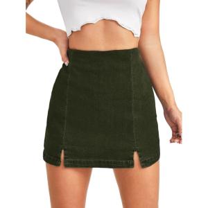 imageFloerns Womens Casual Split Hem High Waist Denim Skorts Skirt ShortsGreen