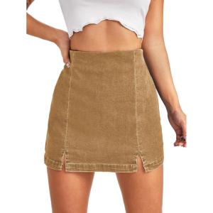 imageFloerns Womens Casual Split Hem High Waist Denim Skorts Skirt ShortsKhaki