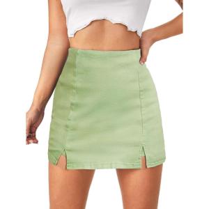imageFloerns Womens Casual Split Hem High Waist Denim Skorts Skirt ShortsLight Green
