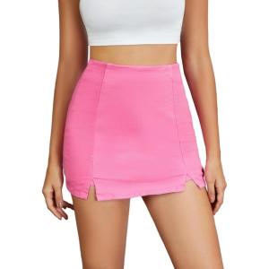 imageFloerns Womens Casual Split Hem High Waist Denim Skorts Skirt ShortsLight Pink