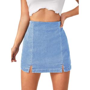 imageFloerns Womens Casual Split Hem High Waist Denim Skorts Skirt ShortsLight Wash