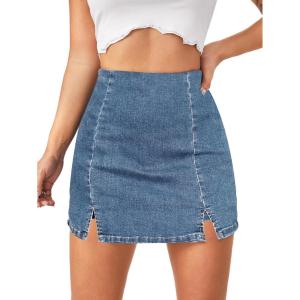 imageFloerns Womens Casual Split Hem High Waist Denim Skorts Skirt ShortsMedium Wash