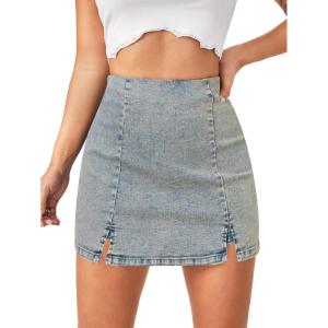 imageFloerns Womens Casual Split Hem High Waist Denim Skorts Skirt ShortsPale Blue