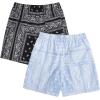 imageFloerns 2 Pack Mens Boho Drawstring Waist Paisley Print Summer Beach ShortsBlack  Light Blue