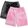 imageFloerns 2 Pack Mens Boho Drawstring Waist Paisley Print Summer Beach ShortsBlack  Pink Paisley