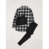 imageFloerns Girls 3 Piece Outfits Bell Bottom Outfit Cami Top and Flare Pants Set with Plaid Print ShirtAzure Black