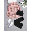 imageFloerns Girls 3 Piece Outfits Bell Bottom Outfit Cami Top and Flare Pants Set with Plaid Print ShirtPink