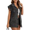 imageFloerns Womens Casual Flap Pocket Cap Sleeve Button Front Denim Vest JacketBlack