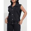 imageFloerns Womens Casual Flap Pocket Cap Sleeve Button Front Denim Vest JacketBlack Solid