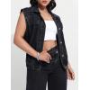 imageFloerns Womens Casual Flap Pocket Cap Sleeve Button Front Denim Vest JacketBlack Solid
