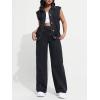 imageFloerns Womens Casual Flap Pocket Cap Sleeve Button Front Denim Vest JacketBlack Solid