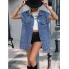 imageFloerns Womens Casual Flap Pocket Cap Sleeve Button Front Denim Vest JacketBlue