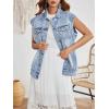 imageFloerns Womens Casual Flap Pocket Cap Sleeve Button Front Denim Vest JacketPale Blue