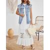 imageFloerns Womens Casual Flap Pocket Cap Sleeve Button Front Denim Vest JacketPale Blue