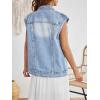 imageFloerns Womens Casual Flap Pocket Cap Sleeve Button Front Denim Vest JacketPale Blue